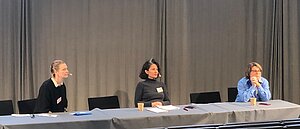 panelists are sitting by the table.